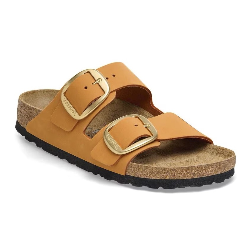 Birkenstock Orange Sandals with Gold Buckles